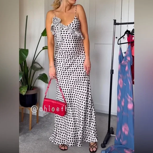 Zara RUFFLED SATIN EFFECT POLKA DOT DRESS - Picture 16 of 16